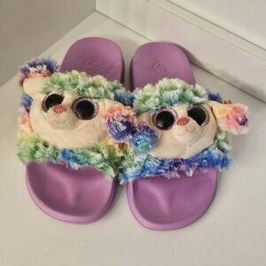 NWT Ty Beanie BOOS rainbow Plush Kids Slide Sandals Size 5-7